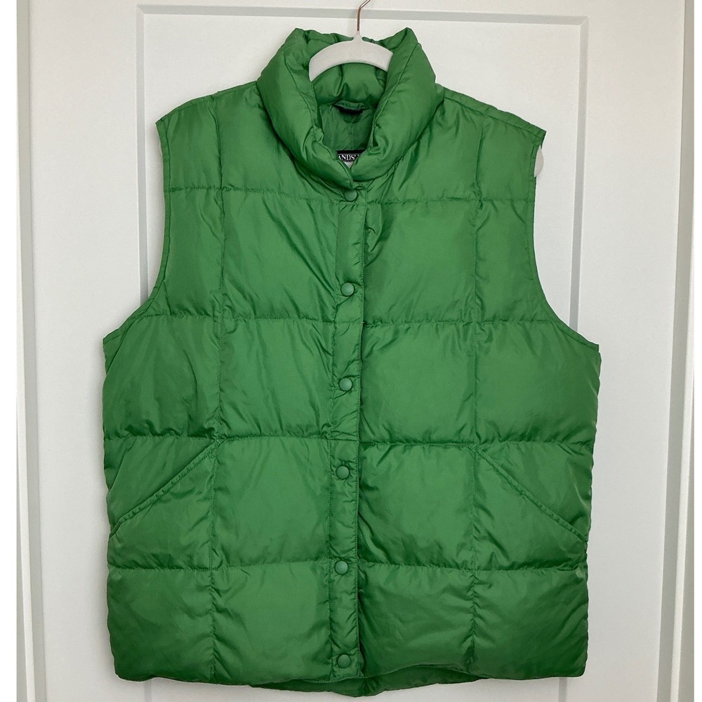 Vintage Lands' End Goose Down Puffer Vest Green Cabincore Lg Prym Snap Outdoors